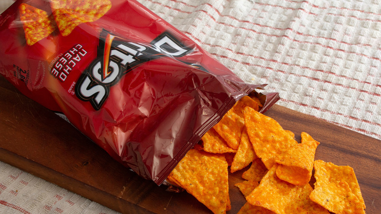 doritos nacho cheese spilling out of bag