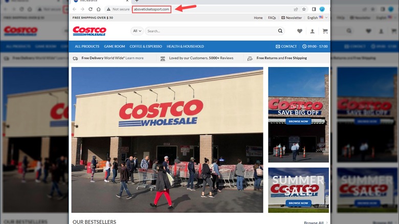 Costco scam website link highlighted