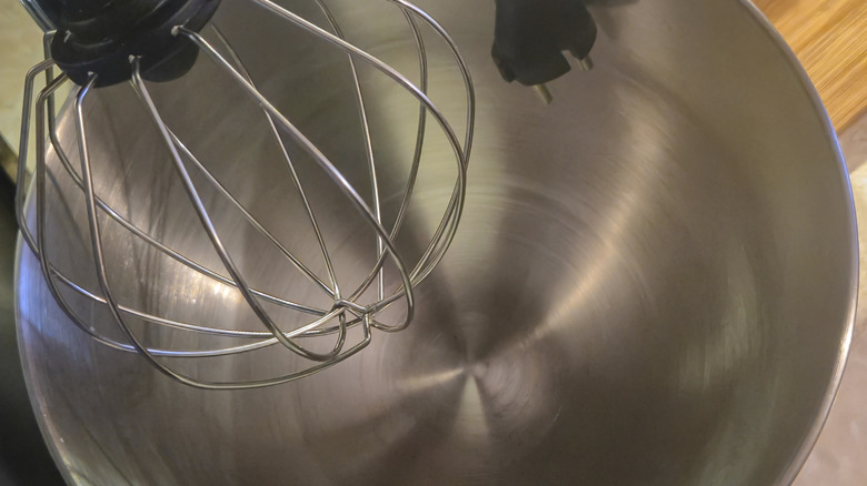 Close-up stainless steel mixing bowl