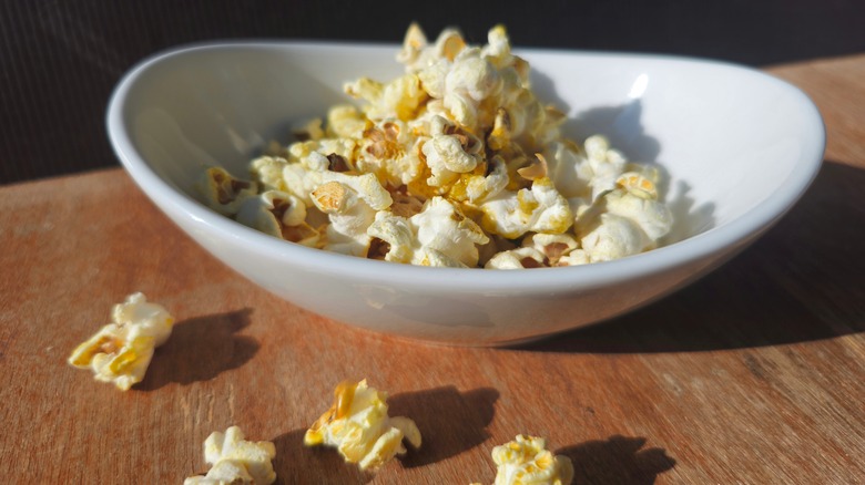 Bowl of popcorn on counter