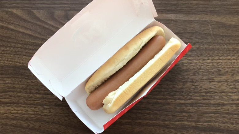 A plain Dairy Queen hot dog in a takeout box