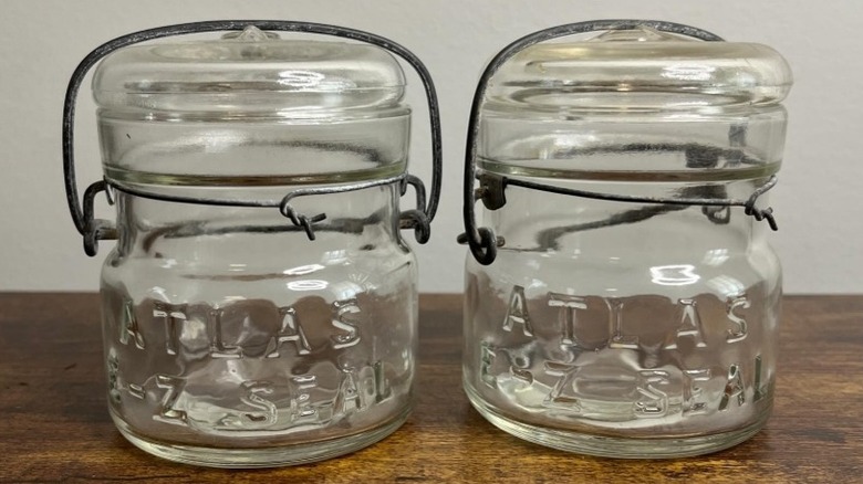Two Atlas E-Z Seal Mason jars