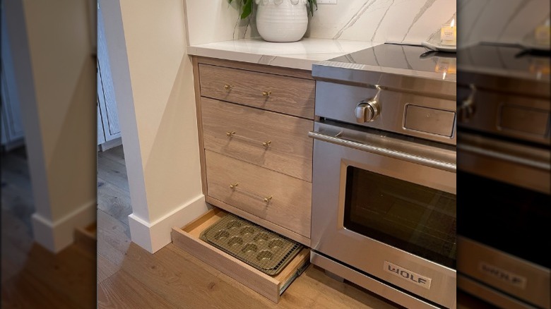 White drawers with toe kick storage
