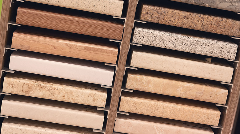 Countertop samples in store shelves