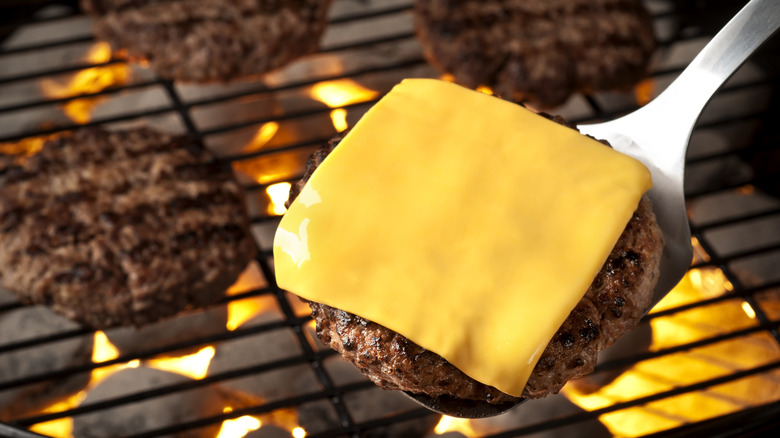 A grilled beef patty with cheese on top