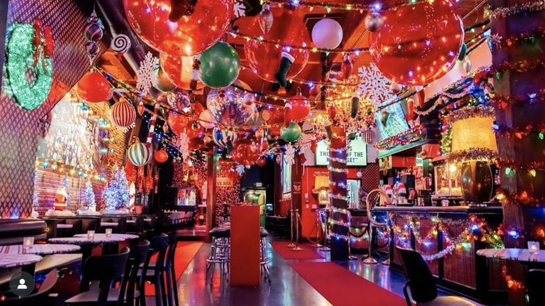 Christmas Dive Bar decorated for the holidays.