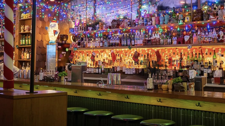 Sippin' Santa pop-up bar decorated for Christmas.