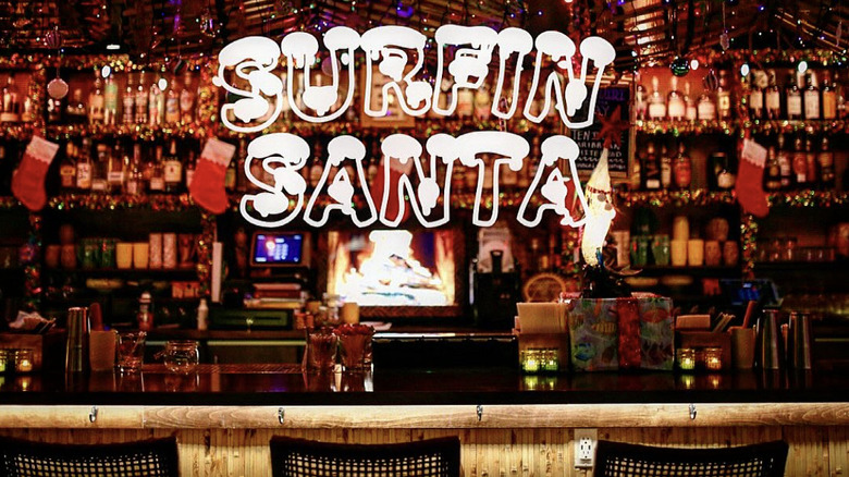 View of Surfin' Santa neon sign at Mary's Bar.