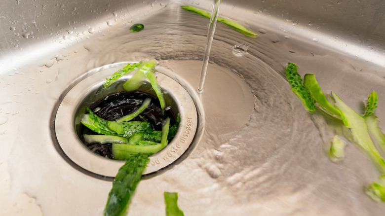 Cucumber peels going down a sink drain
