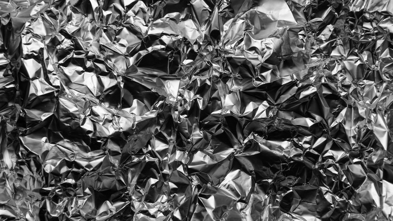 Close up of crumpled aluminum foil