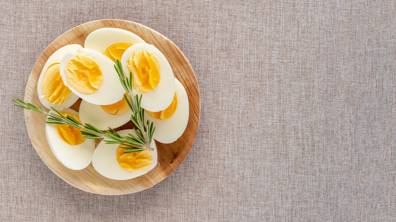 a plate of boiled eggs