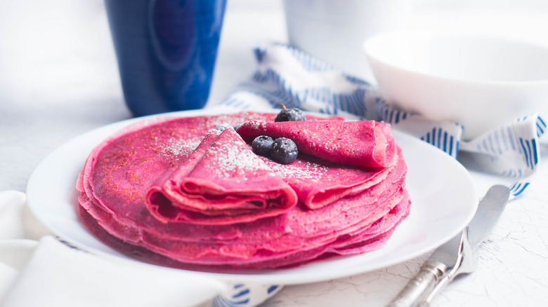 pancakes colored with beetroot juice
