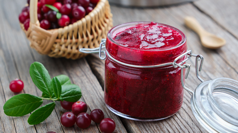 Cranberry jam in jar