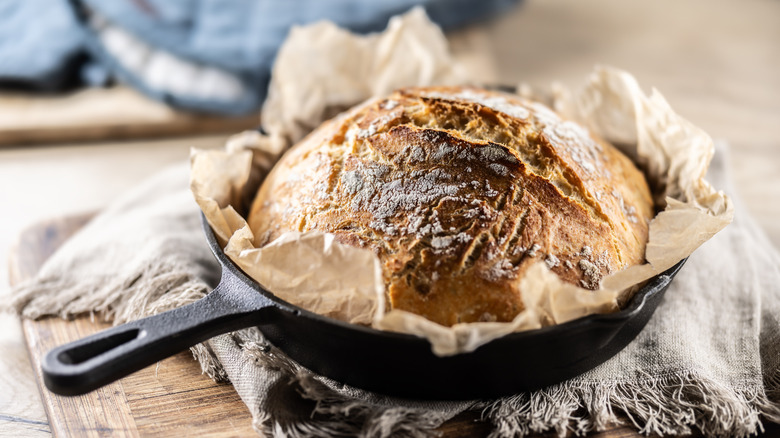 fresh baked bread in a cast iron pan