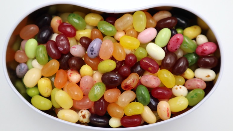 Pile of jelly beans in bean-shaped opening