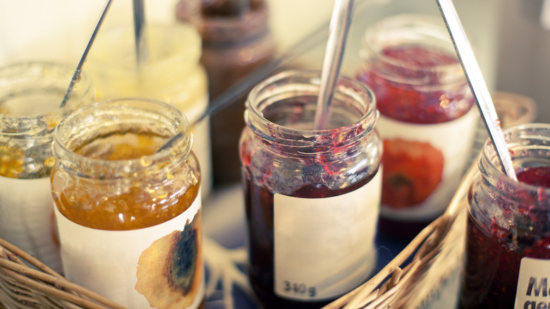 collection of open jam jars