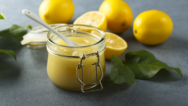 Homemade lemon curd in jar 