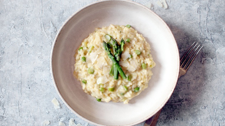 a plate of asparagus risotto