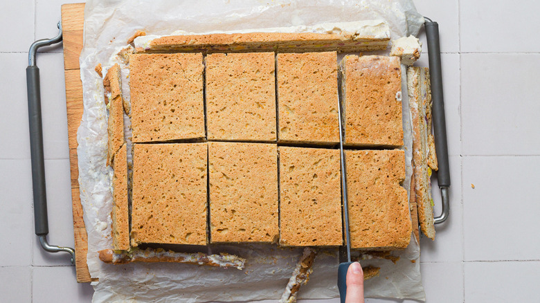 Ice cream sandwiches cut into portions