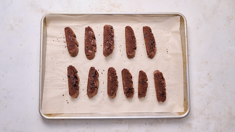 baked biscotti on a sheet tray