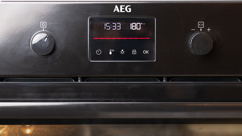 Close up of an oven preheating