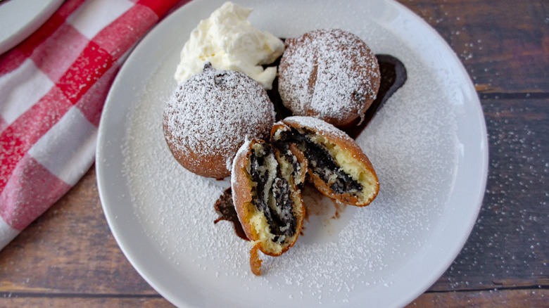 Fried Oreos sit on plate