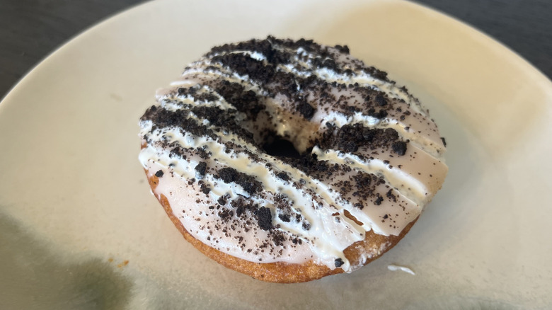 Duck Donuts Neapolitan donut on plate.