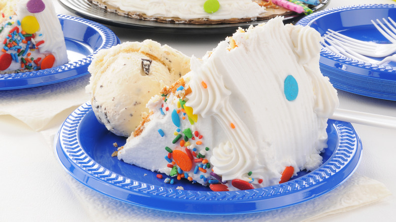 piece of birthday cake with ice cream