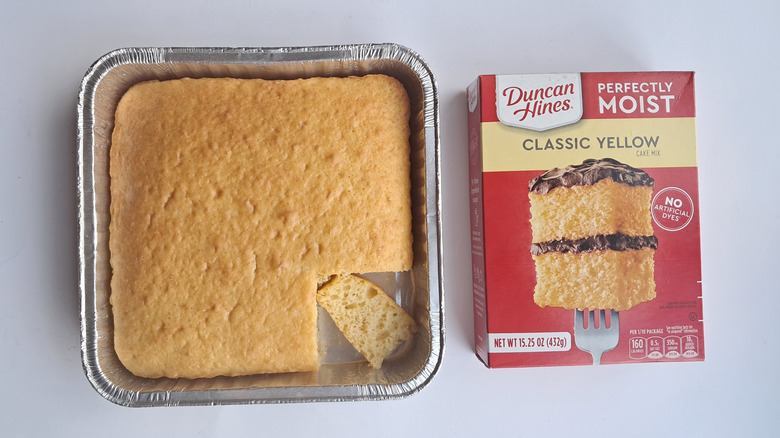 Cake mix box and yellow cake