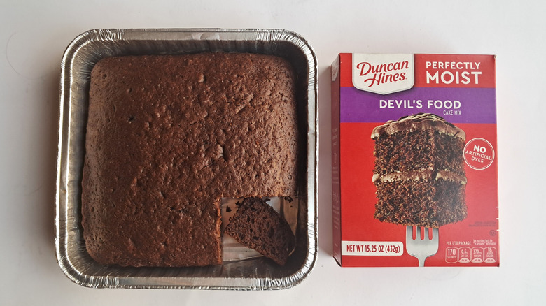 chocolate cake and box of cake mix