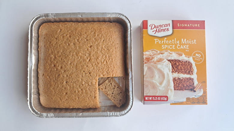 spice cake and box of cake mix