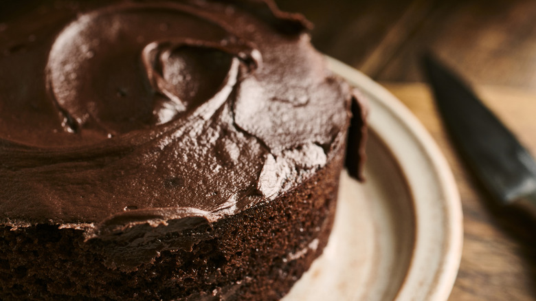 A chocolate cake on a plate
