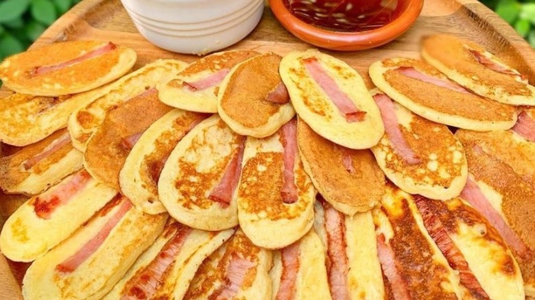 bacon pancake dippers on tray