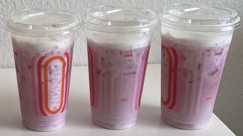Three Dunkin' Black Cherry Daydream Refreshers side by side