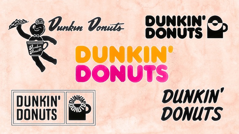 A collection of Dunkin' Donuts logos over the years