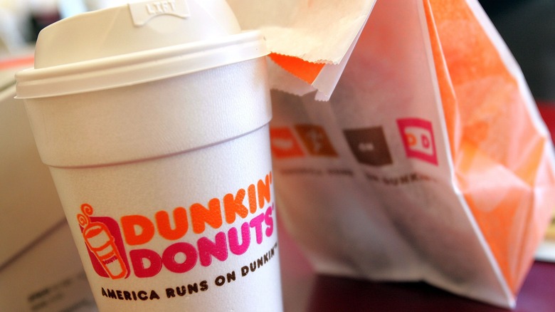 Dunkin' cup and bag