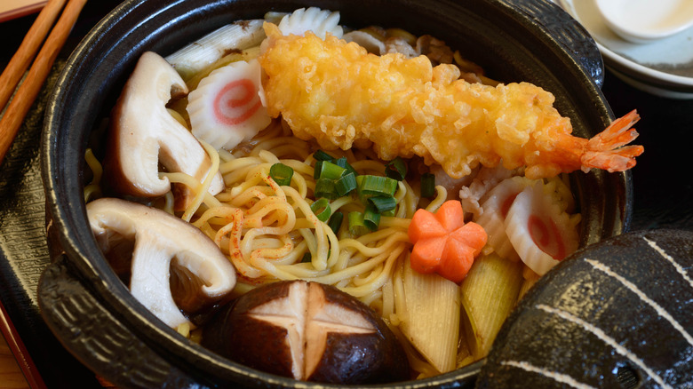 nabeyaki with tempura shrimp