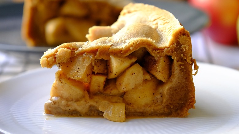 deep-dish apple pie on plate