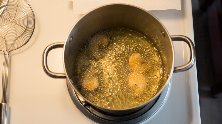 shrimp deep frying in oil