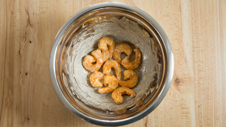 dynamite shrimp in mixing bowl