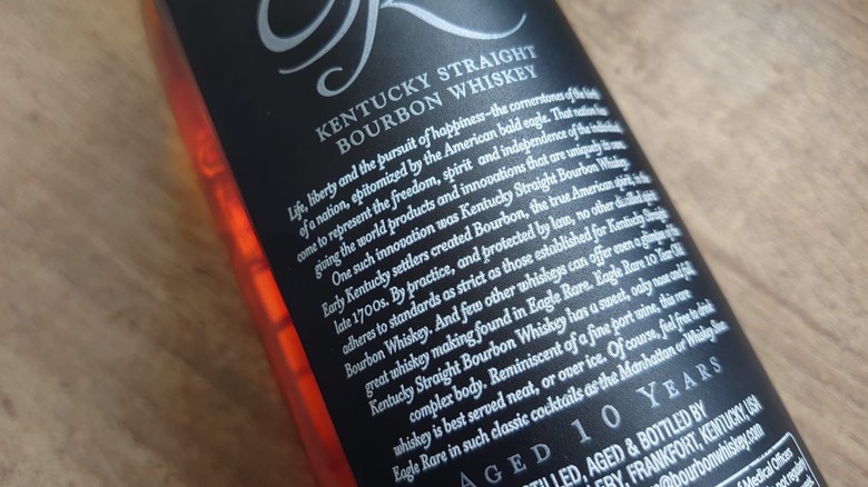 The back of an Eagle Rare 10-year bottle showing notes on how it should be drunk