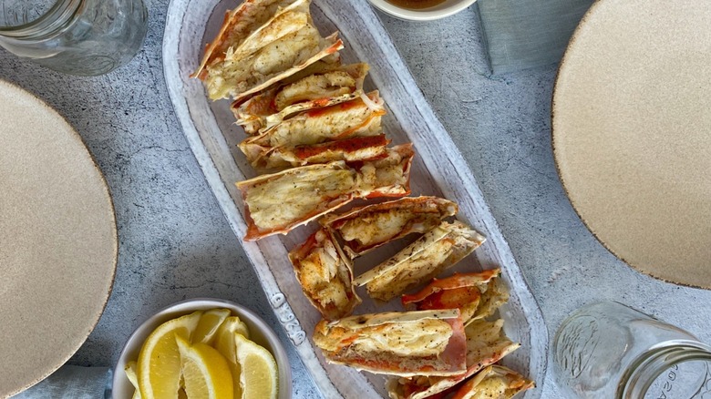 oven baked crab legs on a plate 