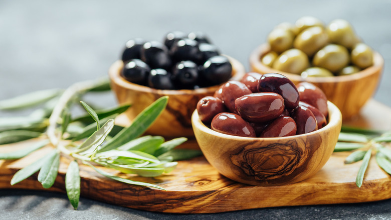 bowls of various olives
