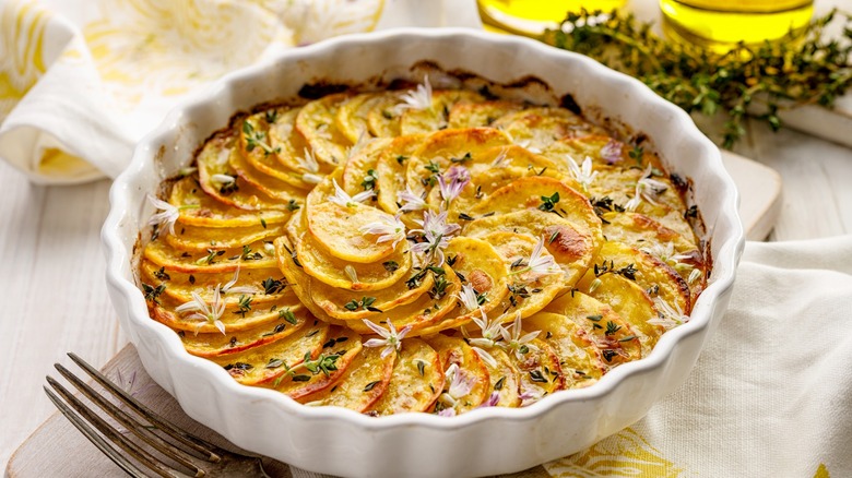 scalloped potatoes in a baking dish
