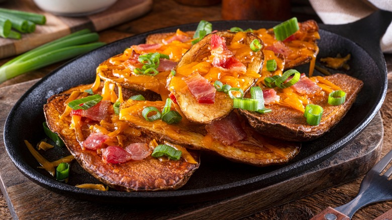 Potato skins with bacon and chives