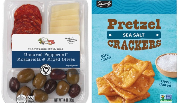 Aldi charcuterie snack tray and pretzel crackers