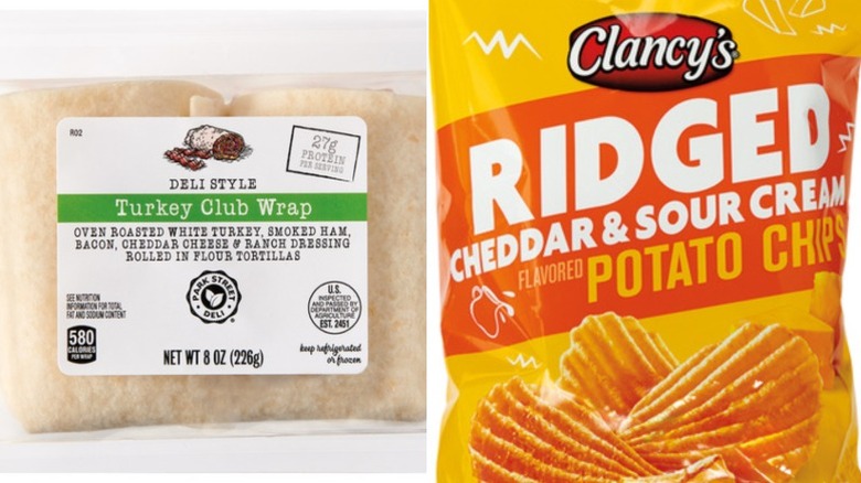 Aldi turkey club wrap and Clancy's potato chips