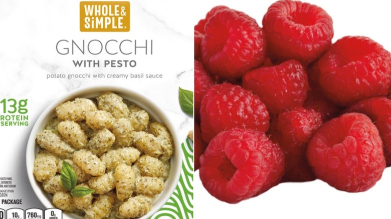 Gnocchi in a box with red raspberries