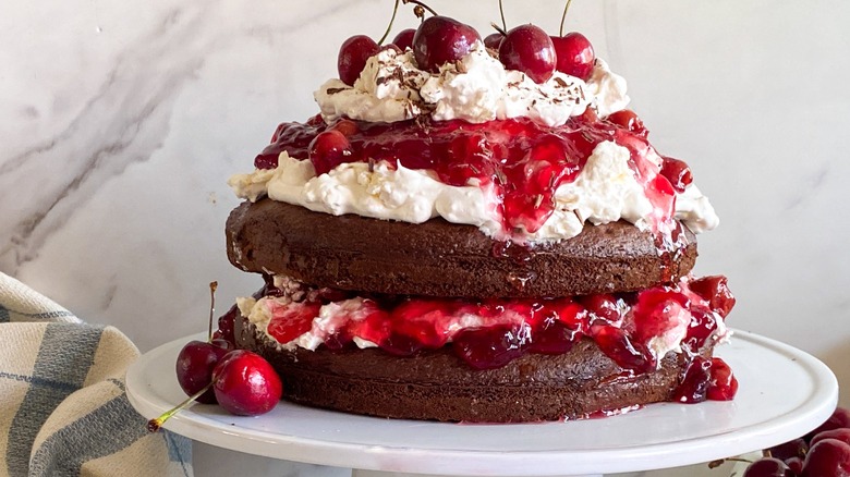 black forest cake on tray 