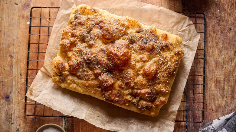 Focaccia bread on a table